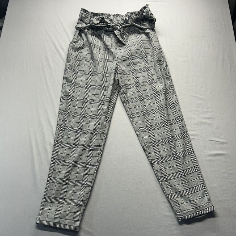Sonoma Womens Sz L Paperbag Pants Tartan Plaid Tie Waist Office Trousers Preppy